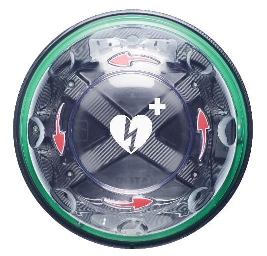 AED-Wandschrank ROTAID Solid Plus Heat, außen, grün/klarsicht, rote Pfeile, mit Alarmfunktion