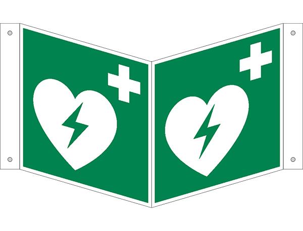 Hinweisschild AED, Winkelform, Kunststoff, 15 x 15 cm