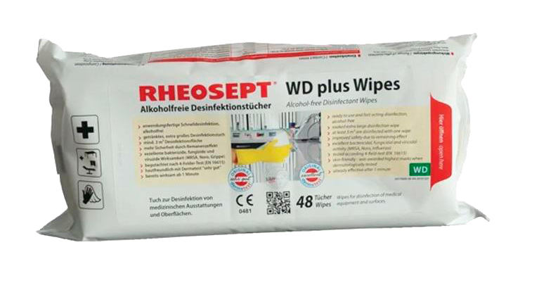 Desinfektionstücher RHEOSEPT-WD plus Wipes, alkoholfrei, Tuchgröße 33 x 27 cm, 48 Stück