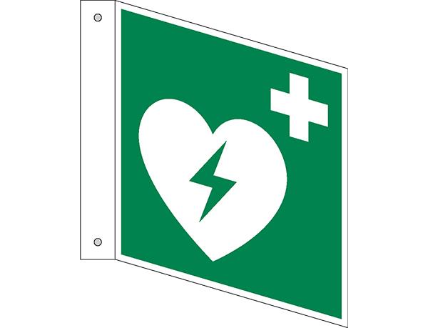 Hinweisschild AED, Fahnenschild, Aluminium, 15 x 15 cm