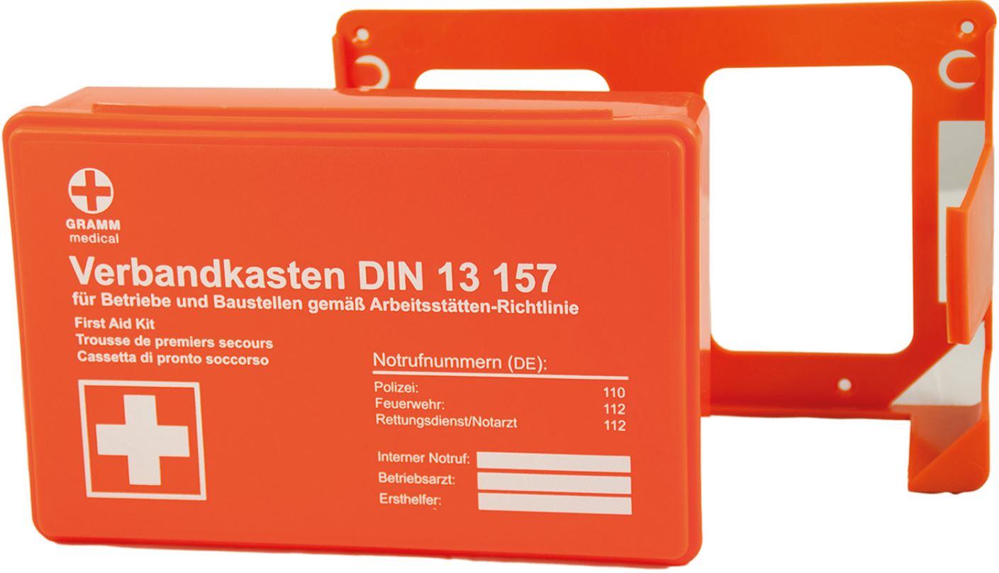 Betriebsverbandkasten nach DIN 13157 inkl. Wandhalterung, orange