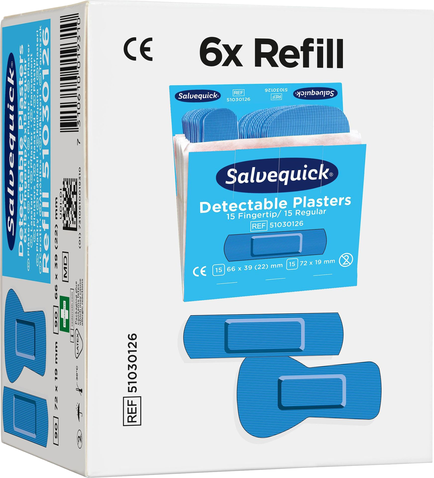 Pflaster-Refill Salvequick® 6754CAP/51030126 Fingerkuppe/normal, blue detectable, 6x 30 Pflaster