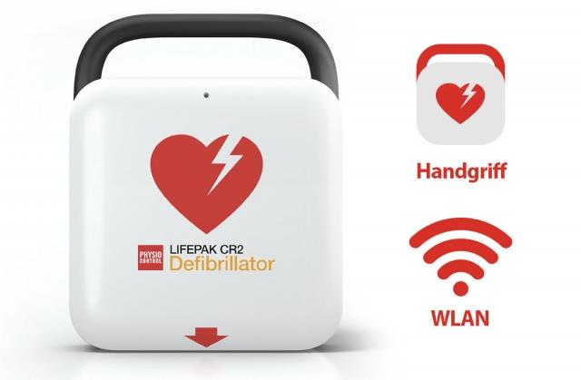 AED LIFEPAK® CR2, 2-sprachig, Handgriff, kontinuierliche HLW