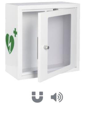 AED-Wandkasten, Metall, mit Alarmfunktion, weiß/grün