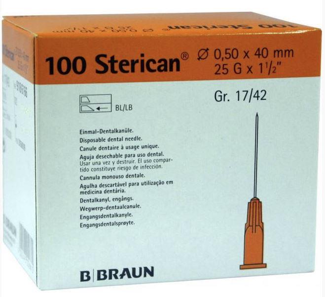 Einmalkanüle Sterican®, Dental-Anästhesie, Größe 17/42- G25 x 1,5", 0,50 x 40 mm, orange, B.Braun, 100 Stück