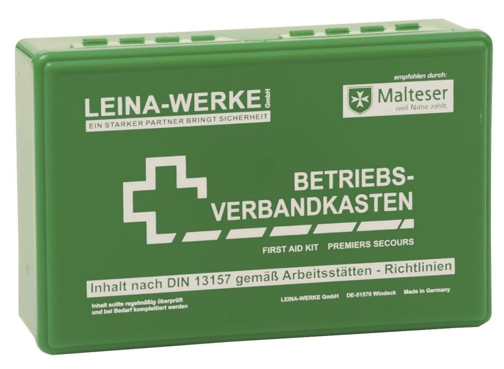 Betriebsverbandkasten, Erste-Hilfe-Koffer mit Wandhalterung, LEINA-WERKE, nach DIN 13157, grün